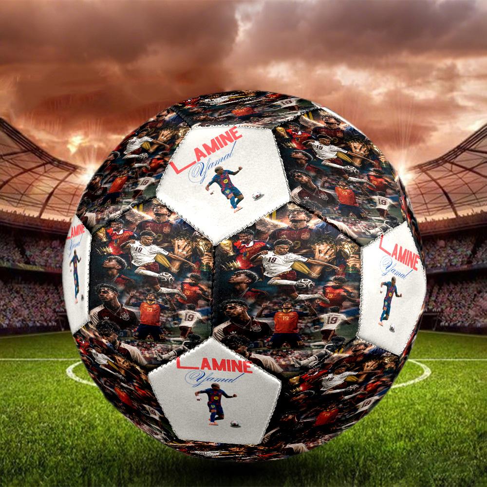 Lamine Yamal 19 Football Player Portrait Size 5 Soccer Ball Machine Sewn Indoor/Outdoor Universal Football Unique Gift for Soccer Lovers