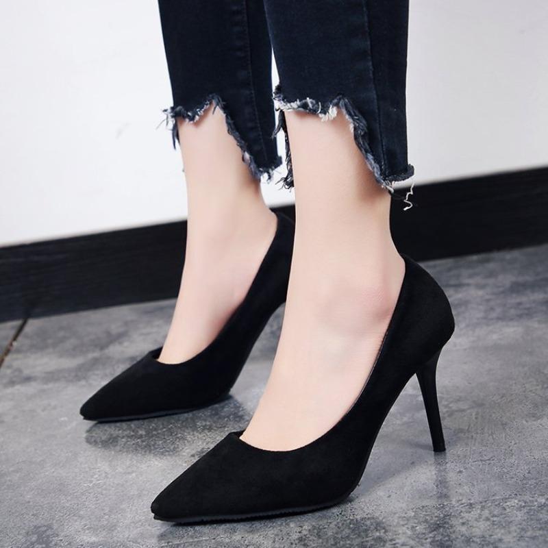 High-heeled Single Shoes Women's Summer New Thin-heeled Pointed-toed Shallow-mouth High-heeled Shoes Black Professional Commuting Versatile