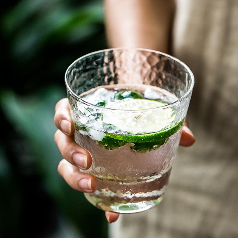 330ml Glasses Transparent Water Cup Beverage Cup Embossed Glass Heat-resistant Tea Cup  Creative Hammer Pattern Glass