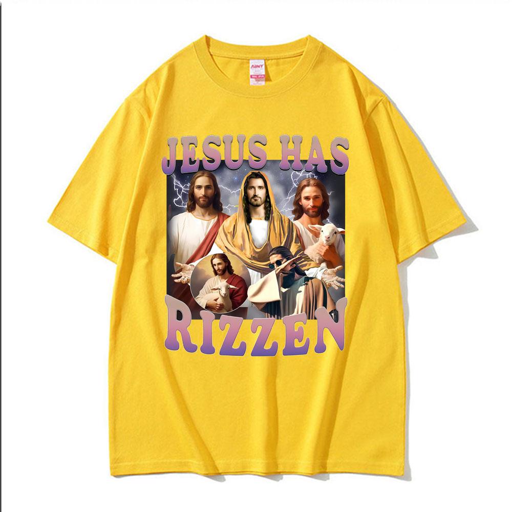 Jesus Has Rizzen Funny T Shirt Men Women Clothing Vintage Trending Oversized Tee Shirt High Quality Cotton Short Sleeve Tshirts
