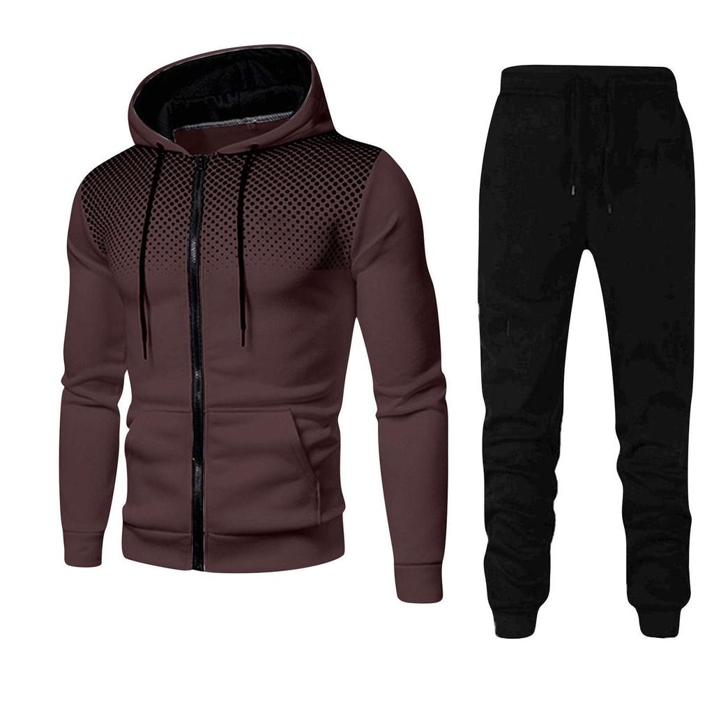 Unisex Fleece-Lined Polka Dot Zipper Hoodie Set for Autumn/Winter