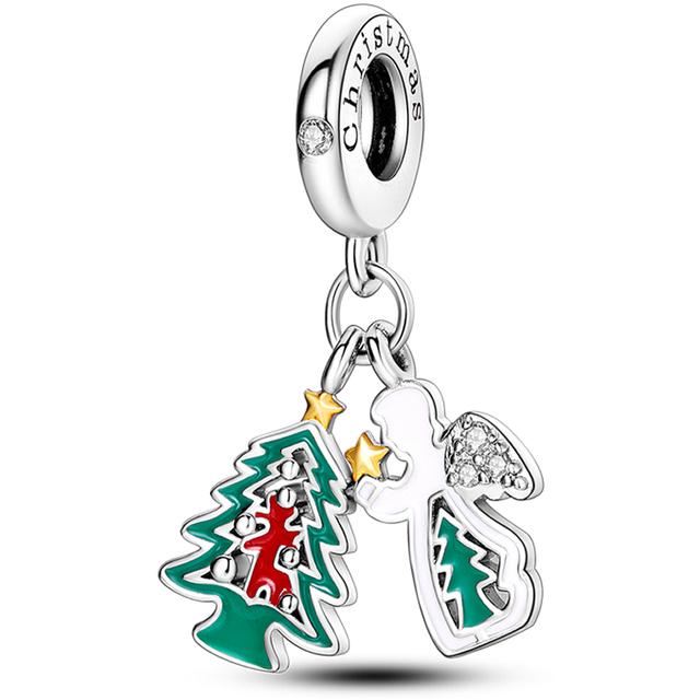 925 Silver Santa Claus Christmas Tree Gift Charm Snowflake Elk Beads Pendant Bracelet Xmas Jewelry