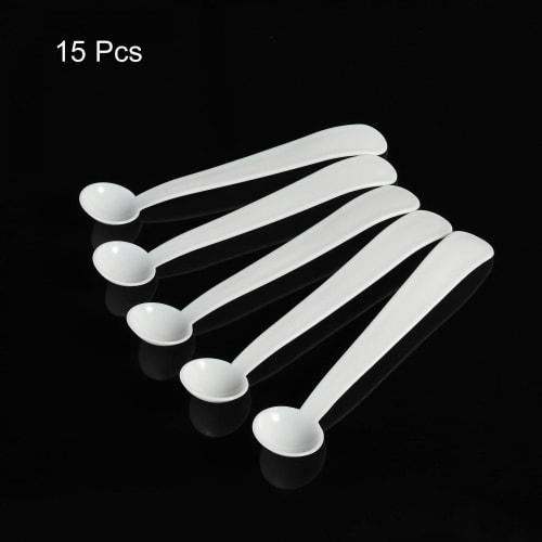 Uxcell 15-Piece Plastic Micro Spoons, 2g Measuring Scoops, Round and Flat Bottom Mini Spoons for Home Kitchen, Powder Measurement, and Baking
