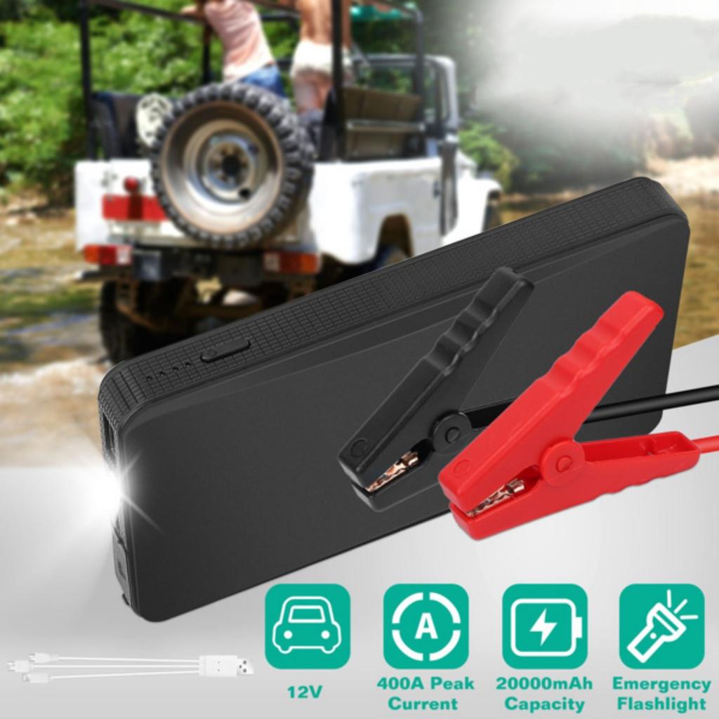 20000mAh Car Jump Starter - 400A Peak Current for Up to 2.0L Gas Engines Portable Power Bank with USB 5V/2A