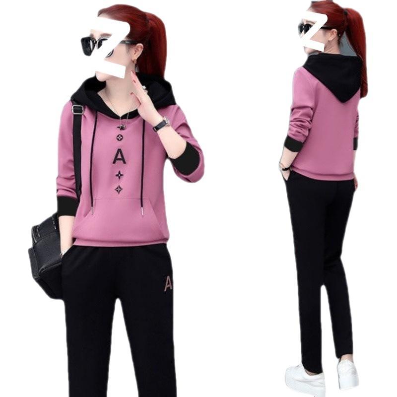 Spring Slimming and Stylish Hooded Pullover Women's Long-sleeved Casual Sportswear Set with Loose Fit Design