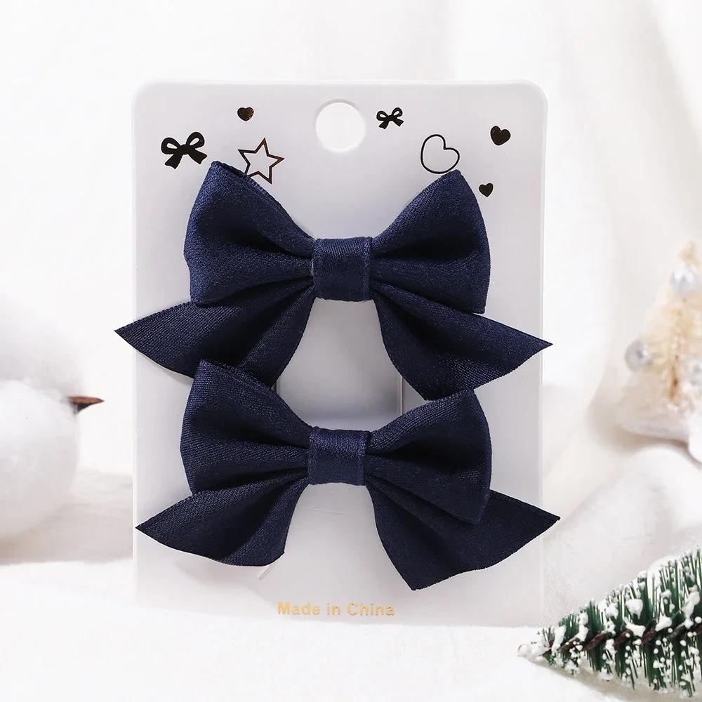 2Pcs/Set Solid Color Nylon Kids Bows Hair Clips for Baby Girls Handmade Bowknot Hairpin Barrettes Photograph Hair Accessories