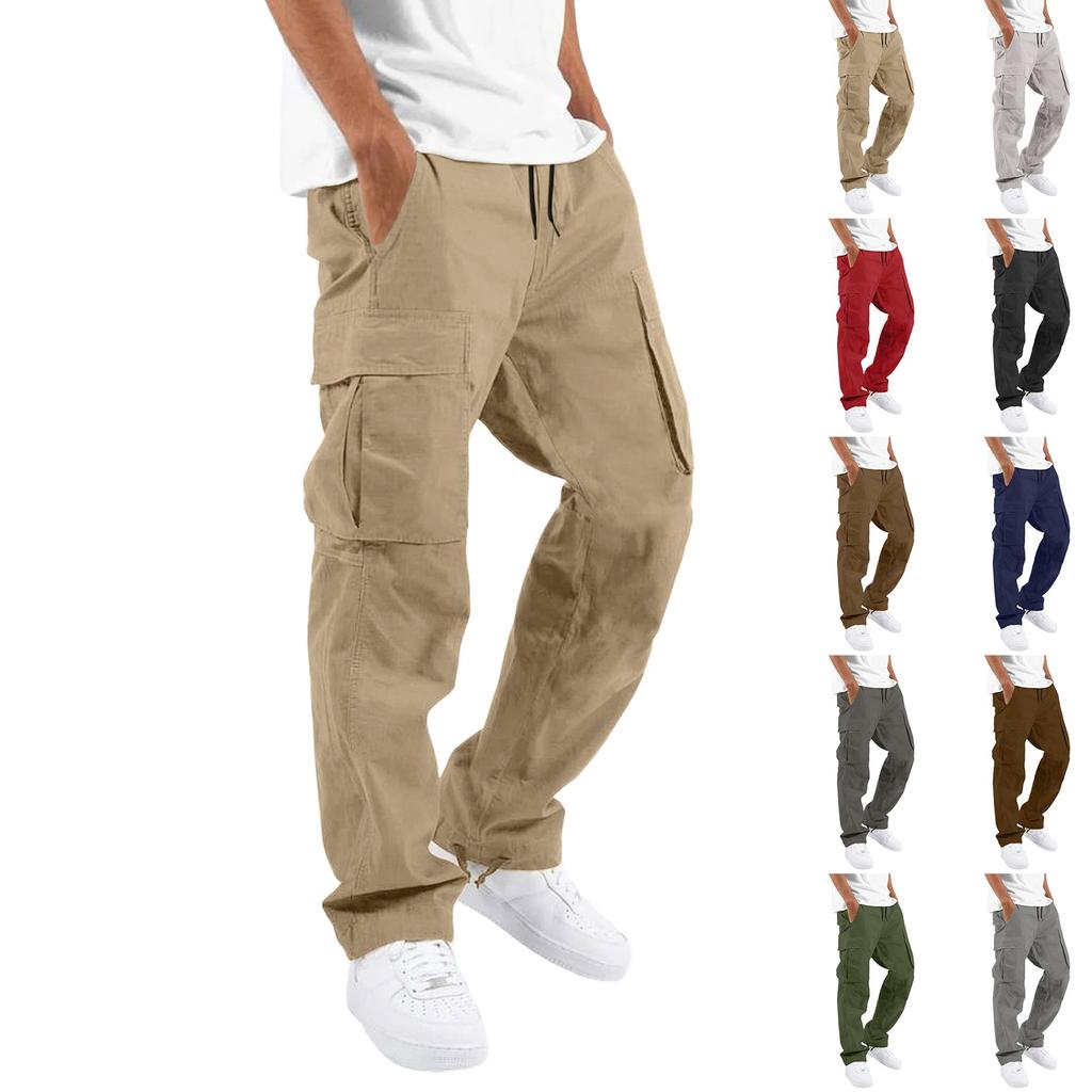 Men's Loose Casual Multi-pocket Work Pants, Youth Stretch Waist Drawstring  Pants