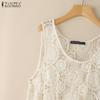 ZANZEA Women Summer Casual O-neck Sleeveless Hollow Out Crochet Tank Tops