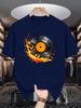Hot Flame Vinyl Record Print Unisexs Crew Neck T Shirt Retro Music Lover Graphic Short Sleeve Casual Cotton Streetwear Tees