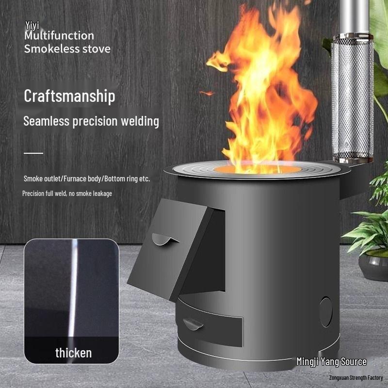Tragbarer rauchloser Holzofen für den ländlichen Gebrauch: Energieeinsparender, Großer Gusseisentopf für den Haus- & Hofgebrauch