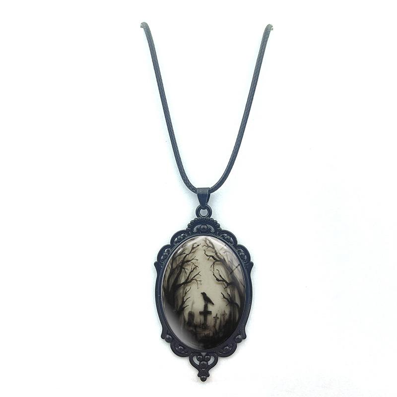 New Gothic Crow Forest Oval Women's Accessories Retro Jewelry Pendant Necklace