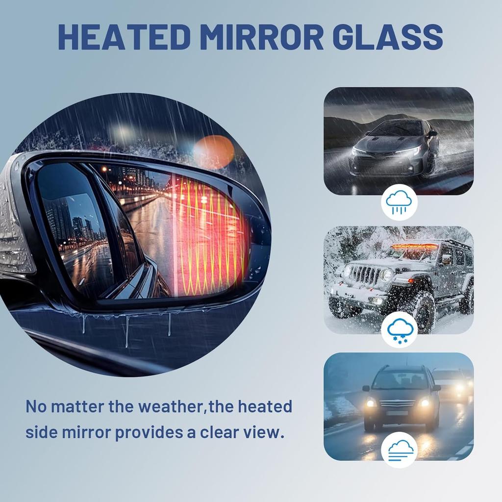 Passenger Right Side Mirror Glass - Compatible with Jeep Vehicles - Compass 2017-2025, Cherokee 2014-2023, with Heated/Blind Spot Detection, Without