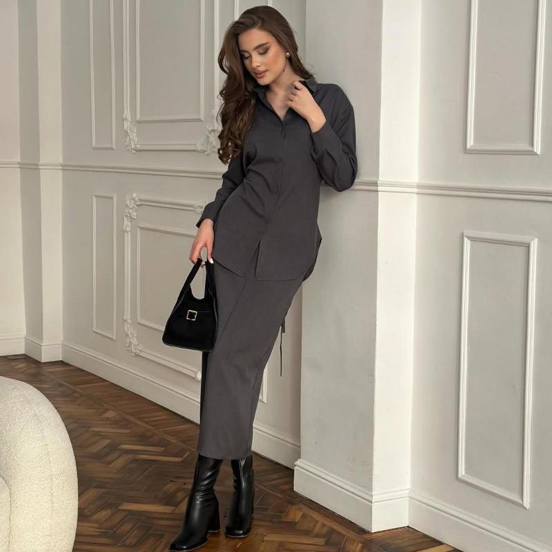 2025 Autumn European & American Fashion Tie-Up Long Sleeve Soft Two-Piece Set for Women