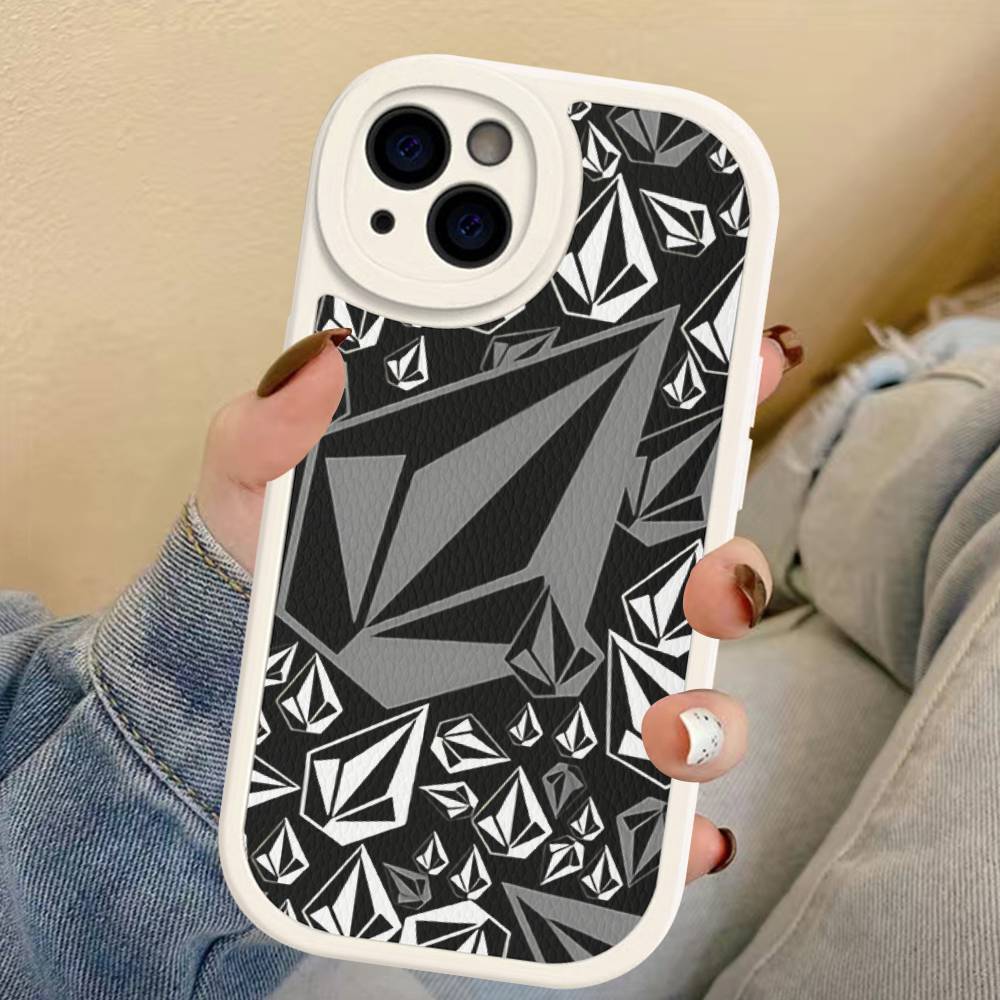 V-Volcom LOGO Fashion For IPhone 16 15 14 13 12 11 Pro Max Plus Leather Phone Cover