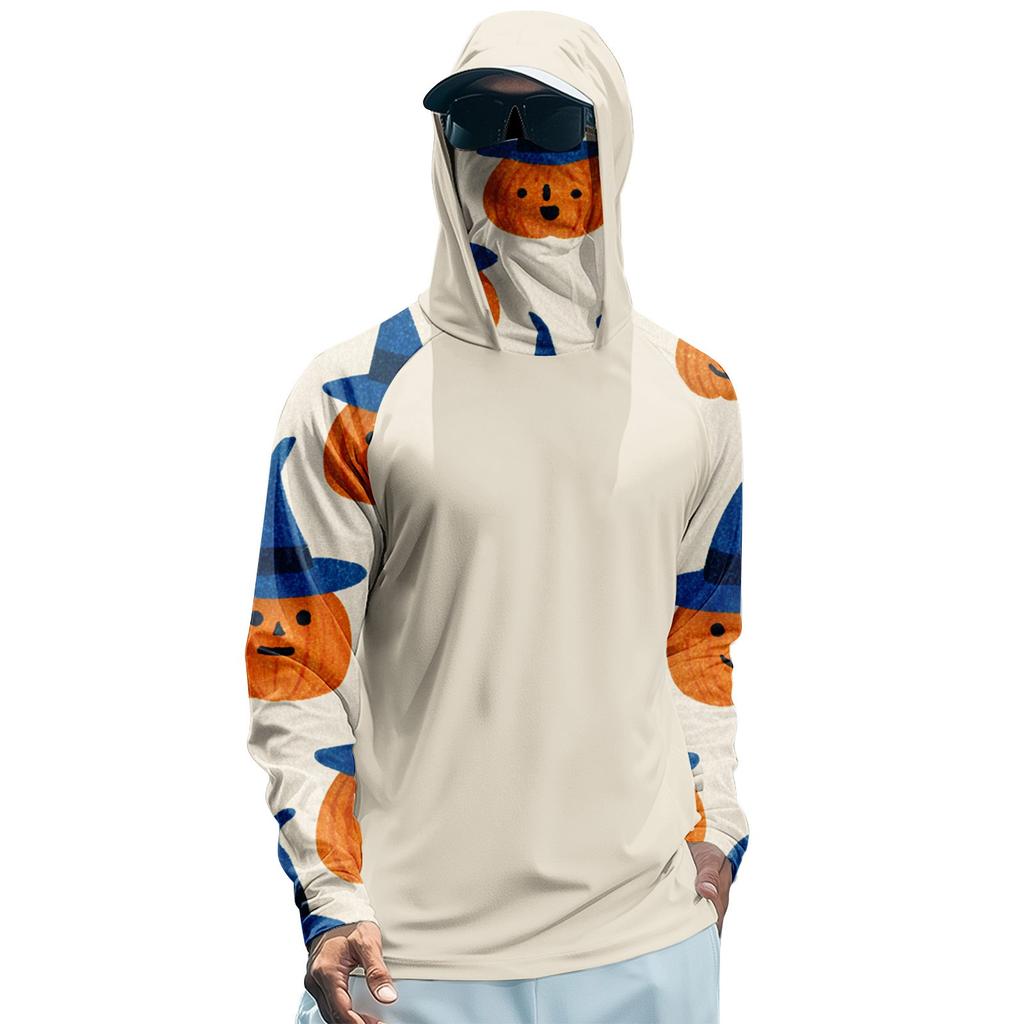 Men's Performance Fishing Raglan Halloween Prints Hoodie - UPF 50+ UV Long Sleeve Sun-protective Shirt With Mesh Visor