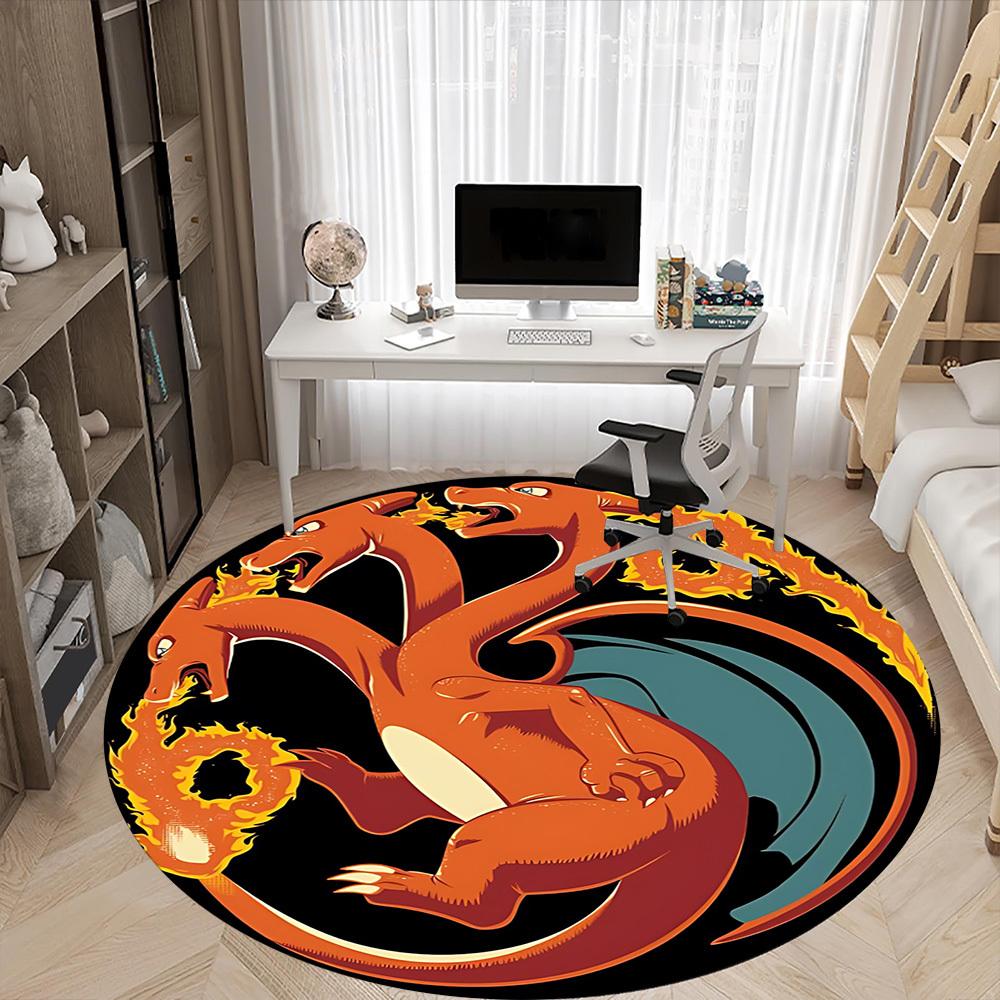 1PC Dragon Fire, Pokémon Office Round Rug, Non-slip, Soft and Durable Office Rug for Interior Decoration, Perfect for Office yy250915099
