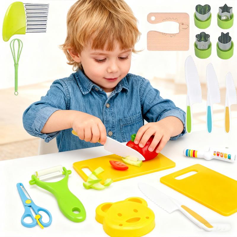 Kids Childrens Kids Childrens Kitchen Playsets, Montessori Cooking Tools for Toddlers, 13/17 Piece Knives