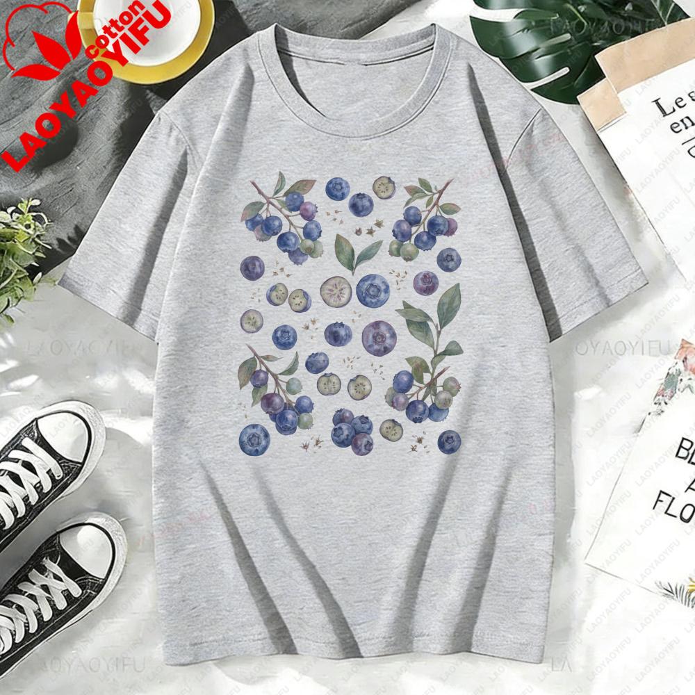 Vintage Blueberry 90s Graphic TShirt Retro Fruit Berry Nature Y2k Unisex Shirt Unisex Summer Casual Crewneck Cotton Short Sleeve