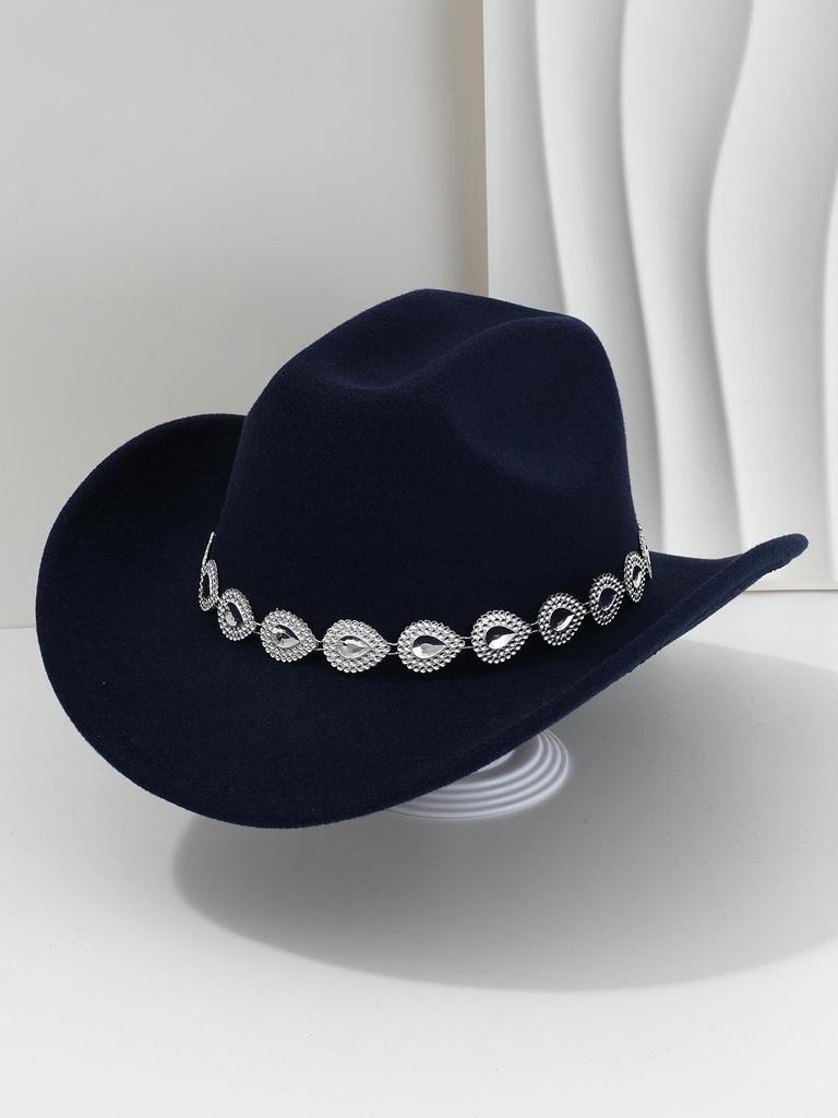 Women's Western Cowboy Hat with Teardrop Gem Embellishment - Vintage Jazz Party Hat.