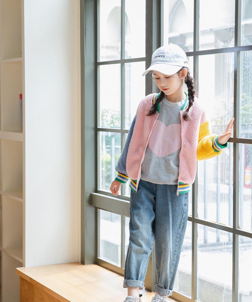 Fleece Children's Jackets Splicing Sleeve Cute Warm Fleece Boys and Girls Casual Sweater Warm Coat