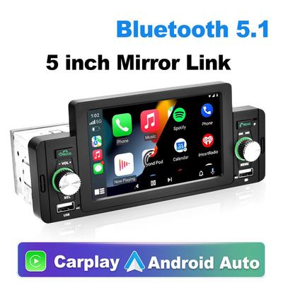 Car Radio 1 Din Universal CarPlay Android Auto Multimedia Player Bluetooth MirrorLink FM Receiver