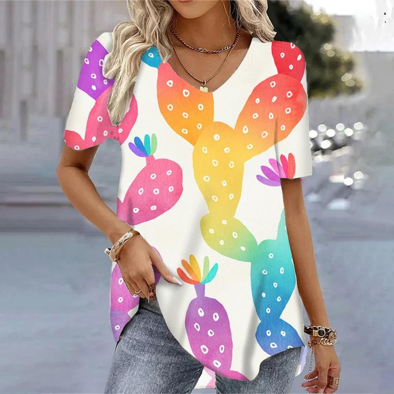 Sommer Süße Ananas Frische 3D Digital Gedruckt Locker Lässig V-Ausschnitt Kurzarm Damen T-Shirt Top