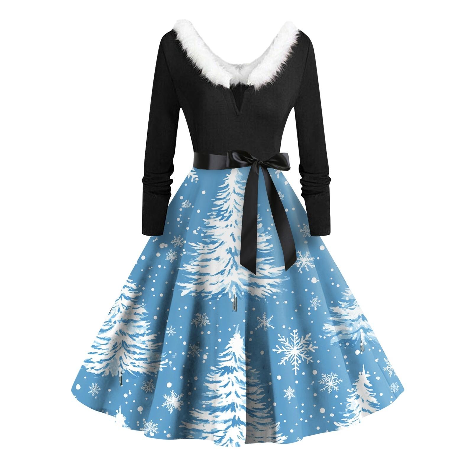 

Женское винтажное платье с длинным рукавом и рождественским принтом в стиле 1950-х годов для вечеринки, выпускного вечера, для домохозяйки M