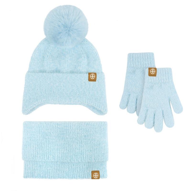 Children's unisex scarf to keep warm Winter infants and toddlers knitted ear protection hat scarf gloves three-piece set
