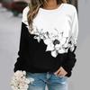 Fashionable round neck long sleeved printed elegant casual loose T-shirt