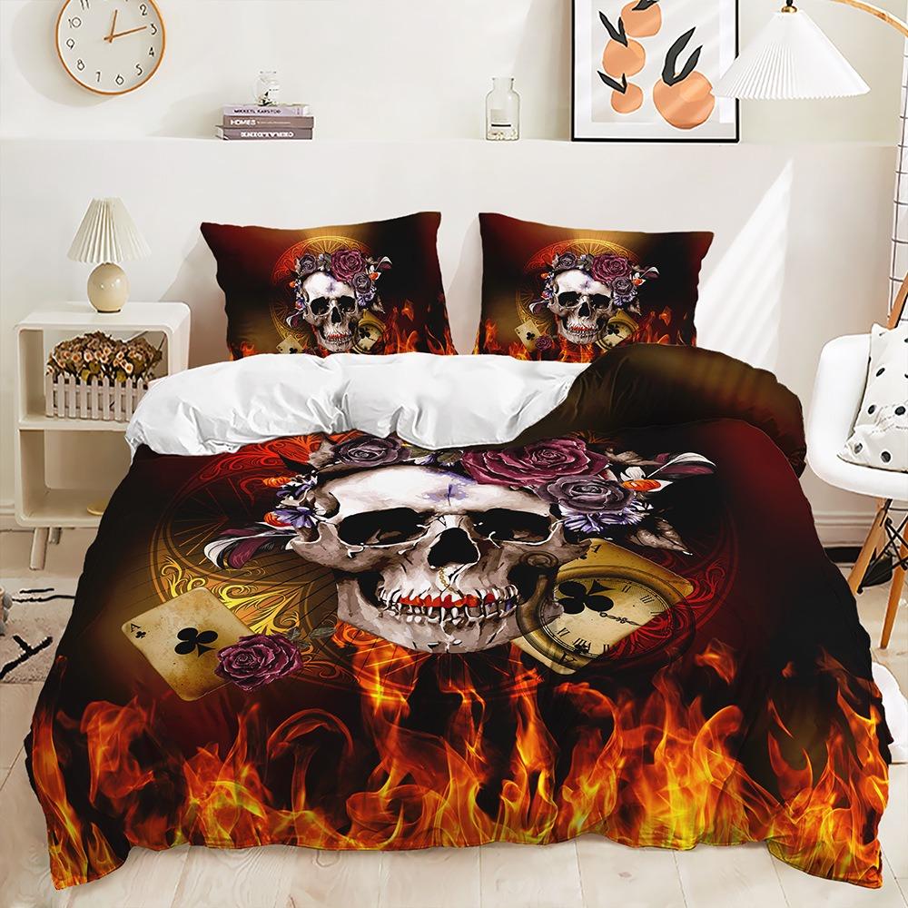 

Brow Skull Skeleton Bedding Set, Halloween Decor,Duvet Cover,Queen Size,Luxury,Soft Bedding,Comforter Cover,Rose, Death Skull (135x200cm)