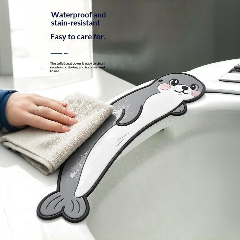 Cute Seal Toilet Seat Cushion Soft Warm Waterproof Washable Traceless Installation For Home Bathroom All Seasons Use
