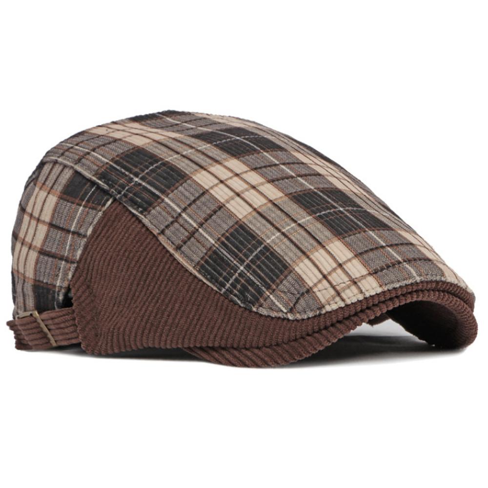 HT4952 Beret Cap Thick Warm Autumn Winter Hats for Men Women Artist Painter Plaid Beret Hat Male Female Ivy Flat Cap Mens Beret