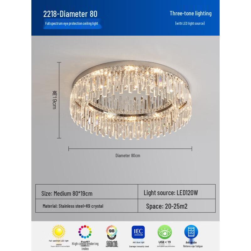 Upgraded Round Crystal LED Ceiling Light with Eye Protection