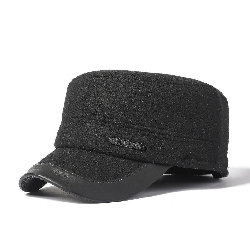 Autumn Winter Hat Men's Velvet Thick Military Caps Wool Dad Hat Middle-Aged and Elderly Outdoor Windproof Ear Protection Warm Flat Top Hat