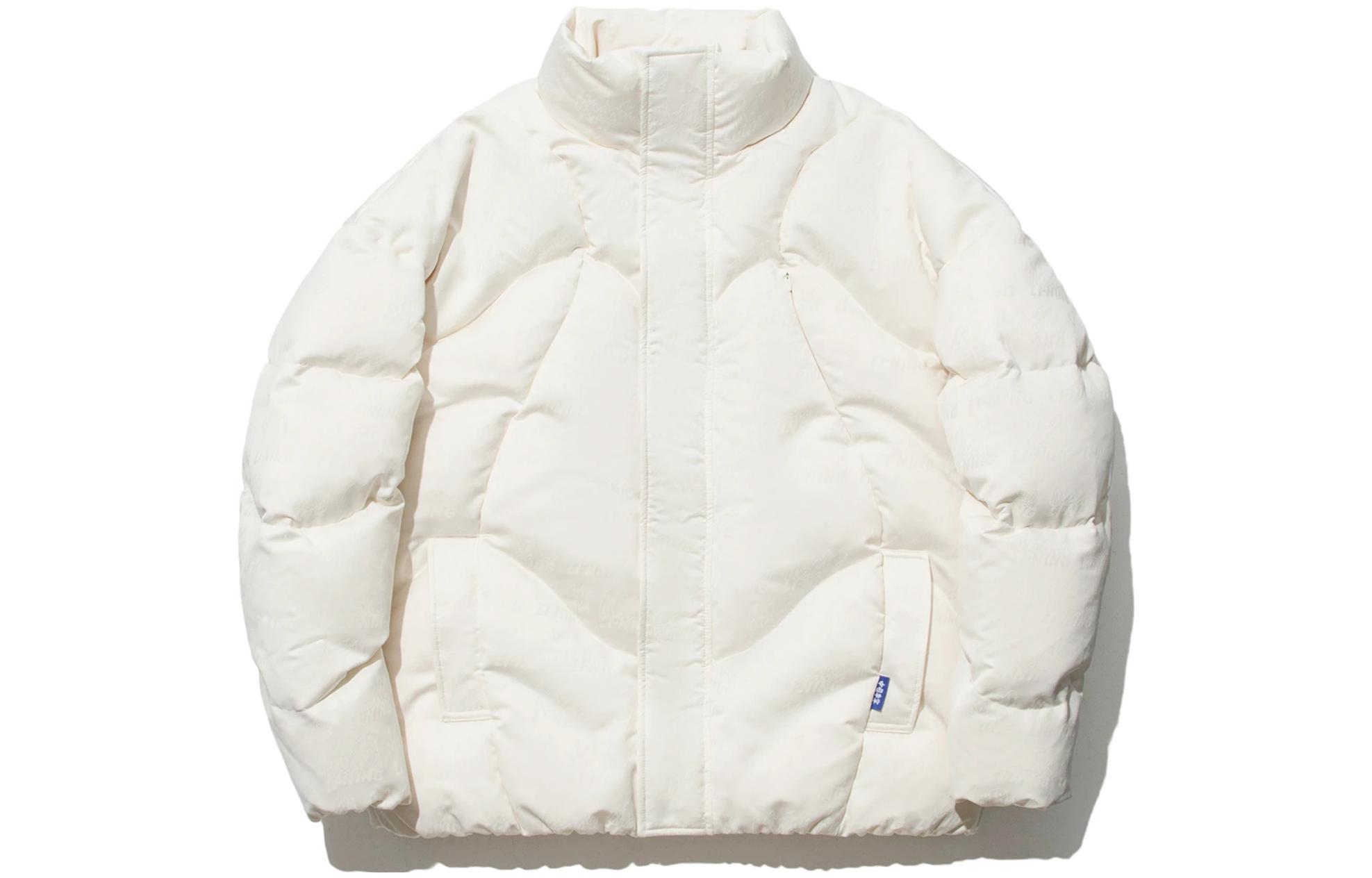 Li Ning Down Jackets Unisex Ecru Stand Collar Moderate Down Jacket AYMT045-1 L