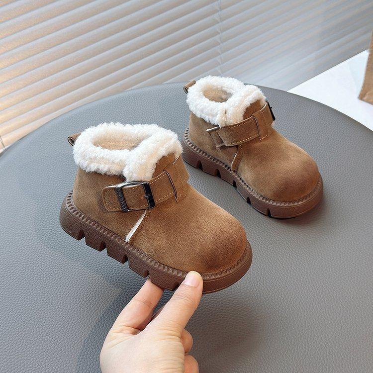 Children's cotton boots Birkenstock wool shoes 2025 winter new boys and girls thickened cotton shoes piled warm snow boots