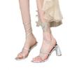 Fairy Wind Crystal High Heels Female New Snake Wound Rhinestone High Heels Sandals Summer Fish Mouth Roman Shoes