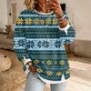 Women's Casual Christmas Print Long Sleeve Neck Pullover Top with Design