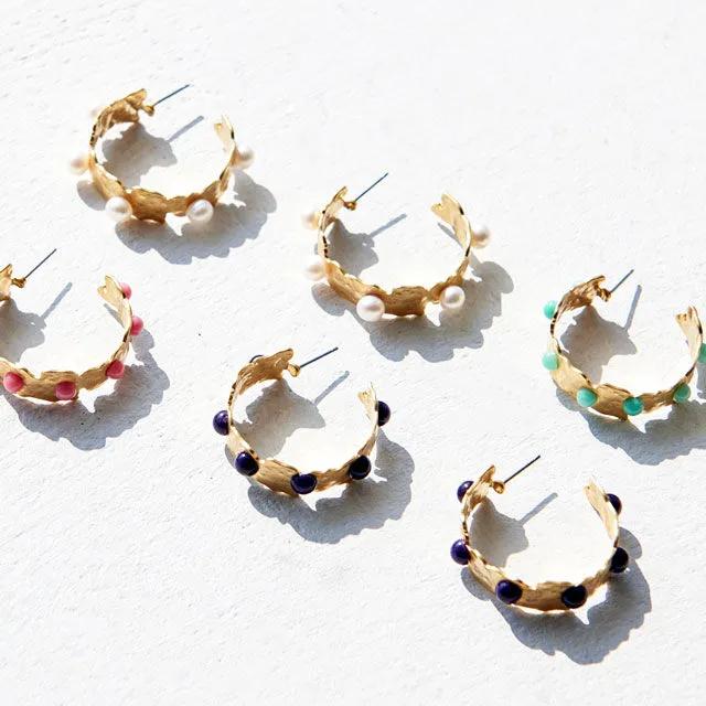 Hoop Stone Earrings (Deep Blue)