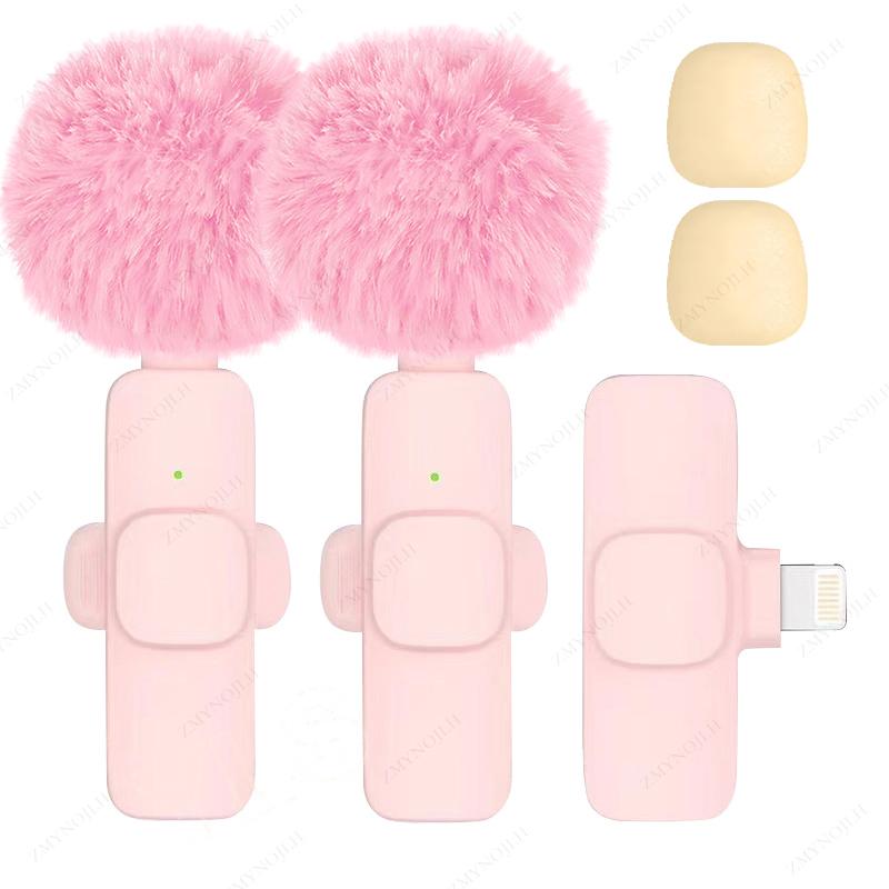 

Новый беспроводной петличный микрофон, портативный аудио- и видеозапись, мини-микрофон для iPhone, Android, ПК, камеры, игрового телефона Pink 2in1-IOS