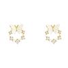 White Acrylic Butterfly Charms Stud Earrings for Women Imitation Pearl Crystal Round Circle Earrings Geometry Jewelry