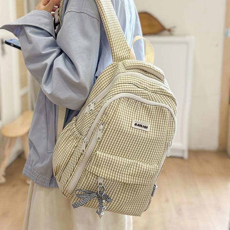 

Plaid Print Student Schoolbag Women Campus Backpack чорний