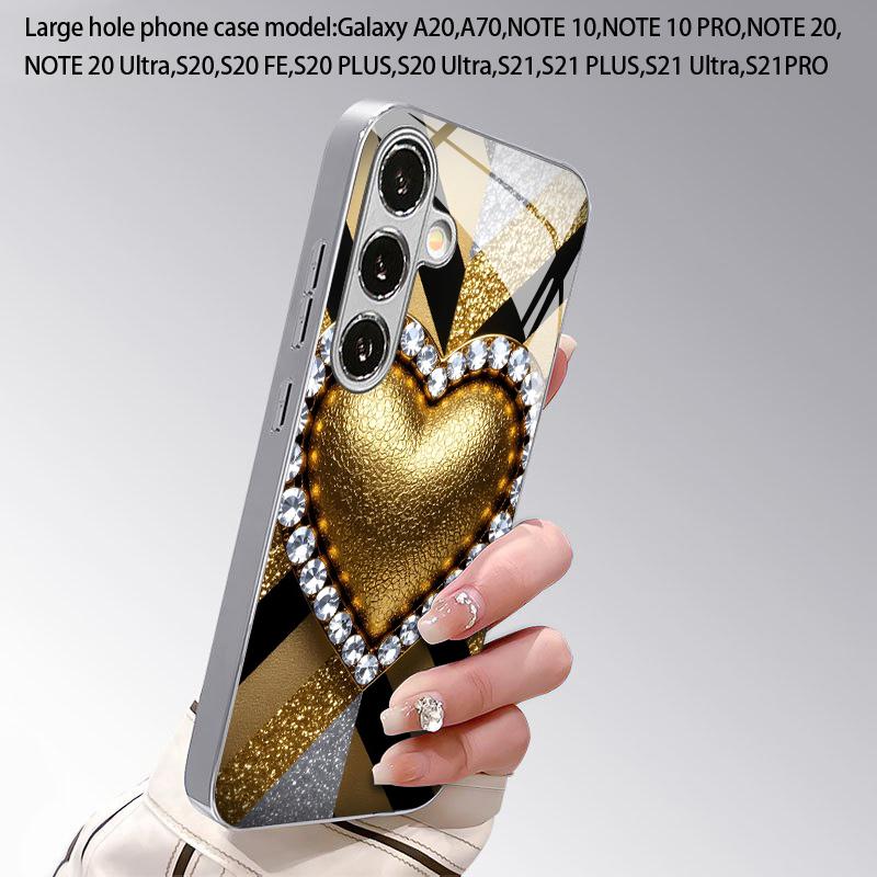 Coque de téléphone 2D Motif Cœur Doré pour Samsung S26 S25 S24 S23 S22 S21 S20 A56 A36 A16 - Housse de Protection en Verre Galvanisé