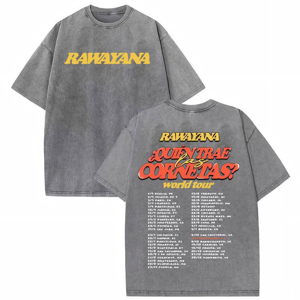 Rawayana Donde Es El After Album Vintage Washed Tshirt Mens Clothing Fashion Gothic Tshirts High Quality Casual Loose T Shirt