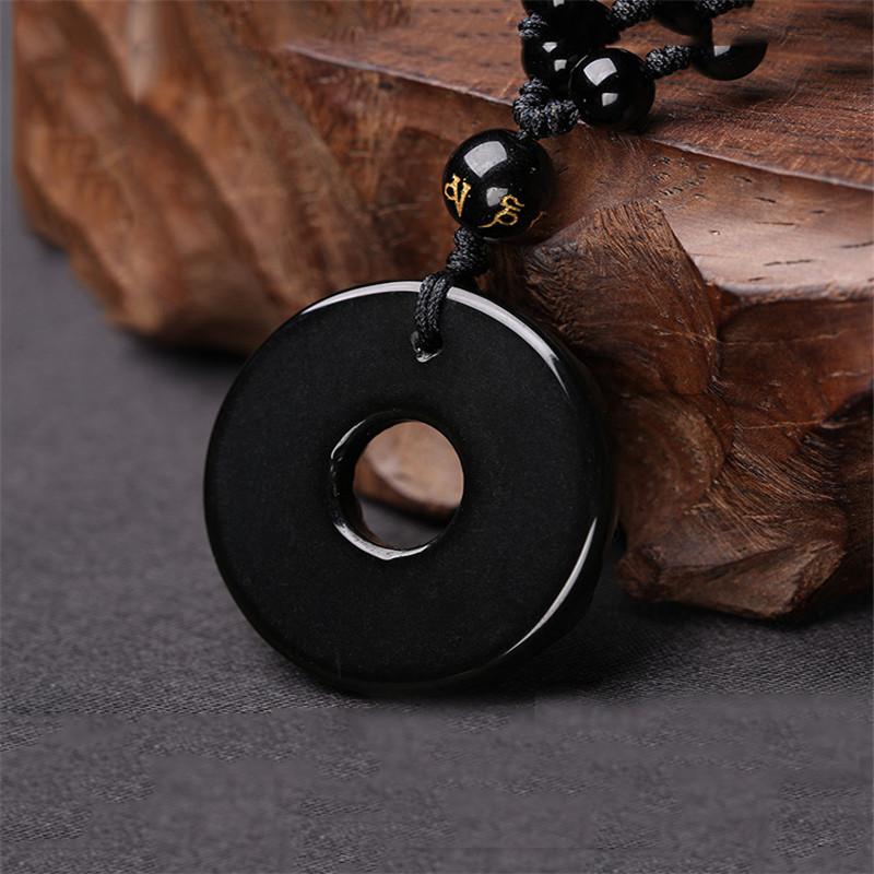 Black Obsidian Pixiu Lucky Amulet Natural Stone Pendant Necklace Women Men Peace Buckle Crystal Jewelry