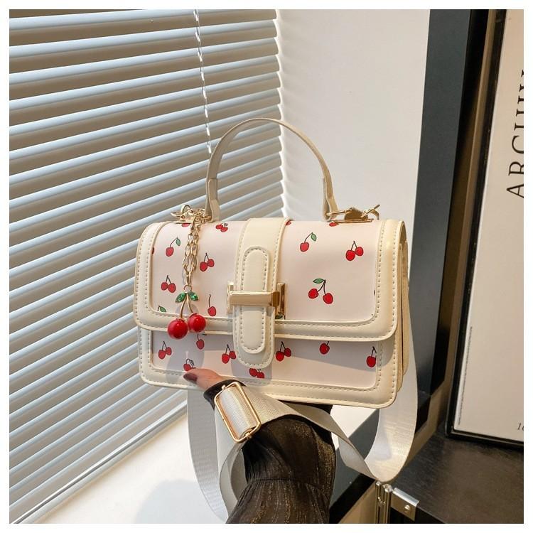 Cherry Print Crossbody Bag With Pu Material For Casual Streetwear Fans