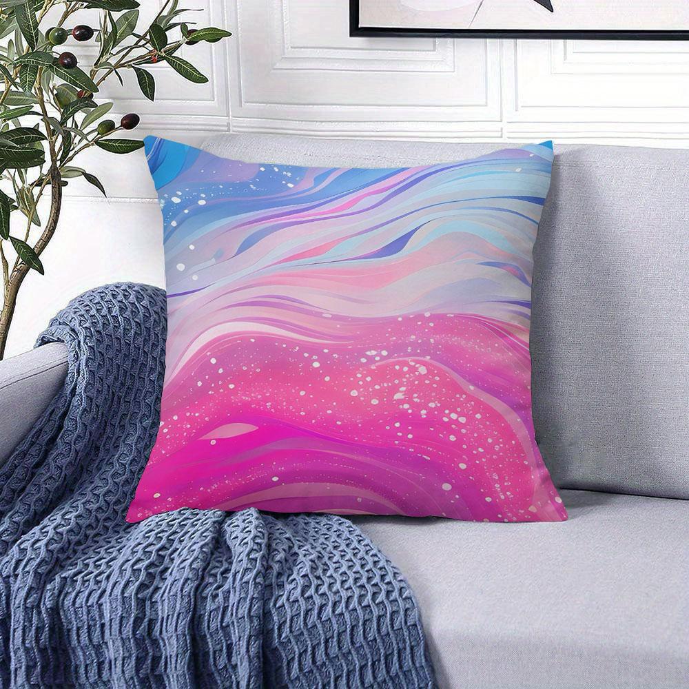 Blue - Pink Wave Flow Square Jacquard Pillow Cover for Sofa Office Waist Cushion Cover Home Decorative Pillowcase