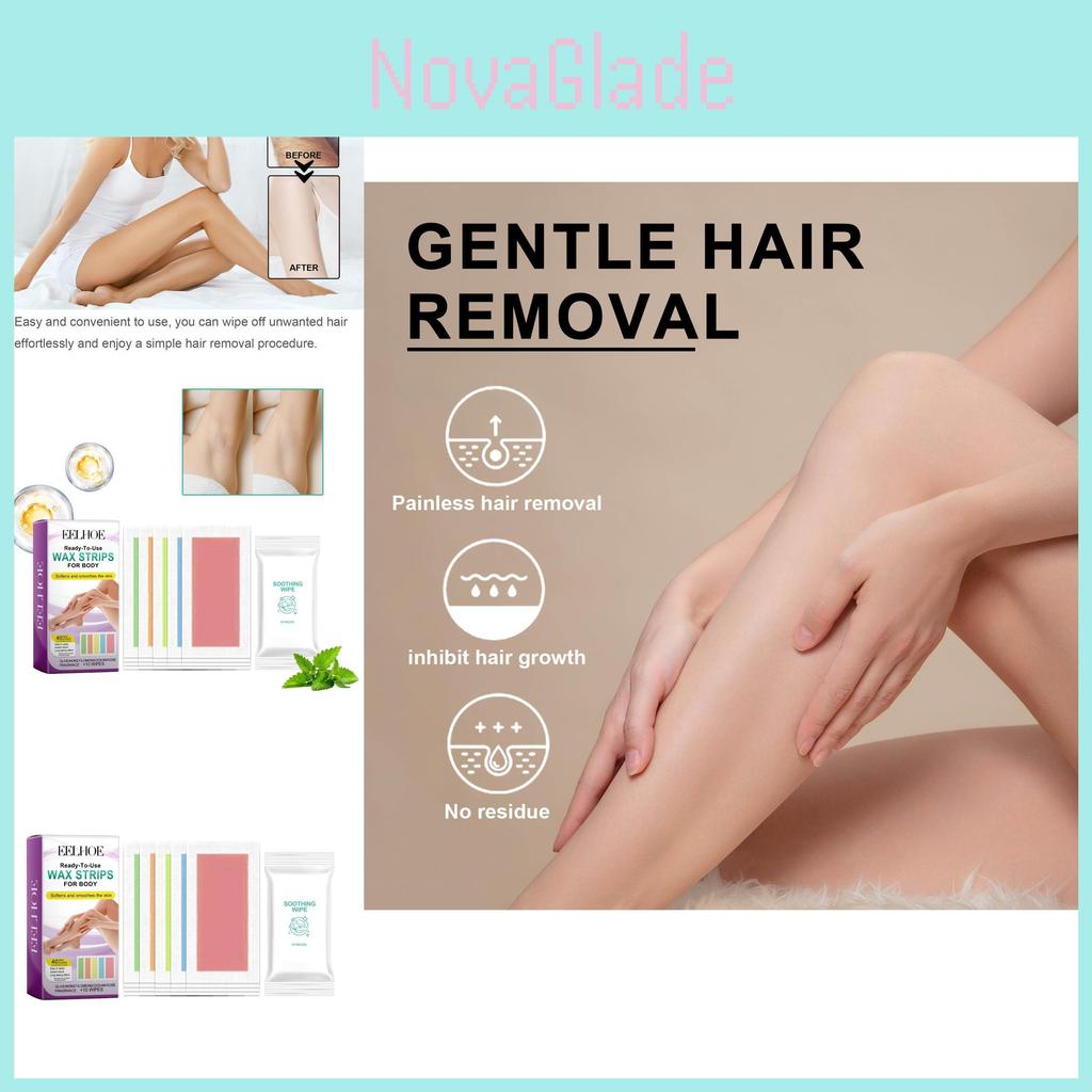 Eelhoe Gentle Hair Removal Wax Strips For Arms Underarms And Legs With Soothing Wipes