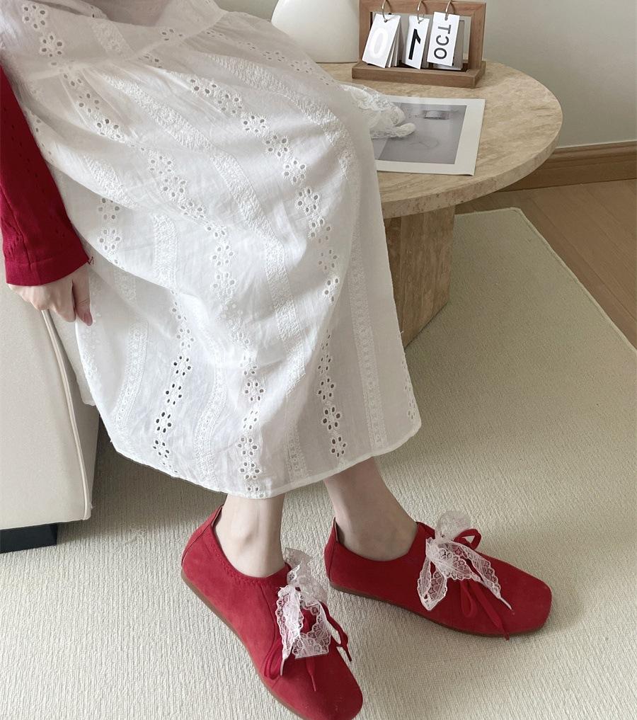 Leather pink loafers single shoes ballet style heightening spring and summer women's shoes niche design sense retro square head