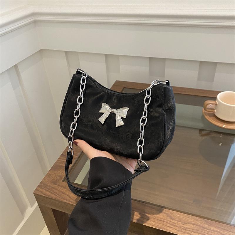 2024 Women's Solid Color Bow Underarm Bag - Fashionable Dumpling Style